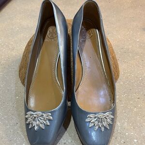 Tory Burch Gray flat heal with Silver Embellishment